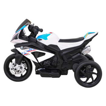 Motor BMW HP4 na akumulator dla dzieci Biały + 3 Koła + LED + MP3 USB + Ekoskóra